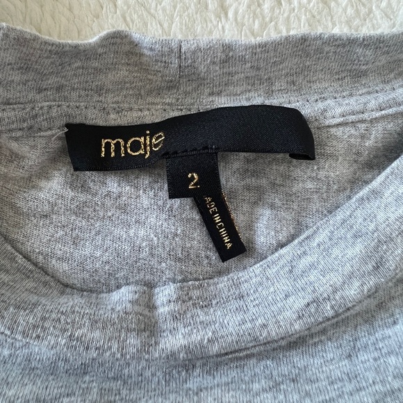 Maje Embroidered T-shirt “If You Can Red This You Are Too Close” Tee Grey Cotton - Picture 5 of 6